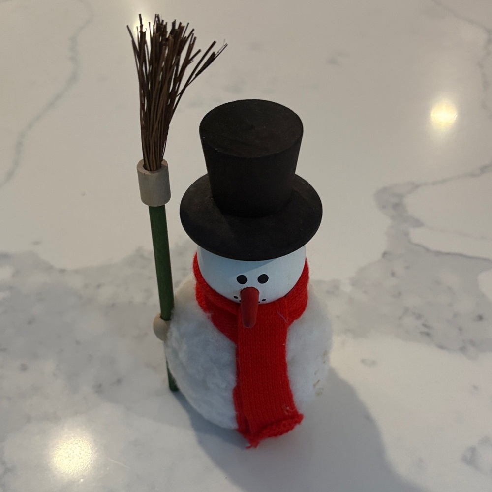 Festive Snowman Figurine with Red Scarf and Black Hat.Ljungstroms of Sweden.
